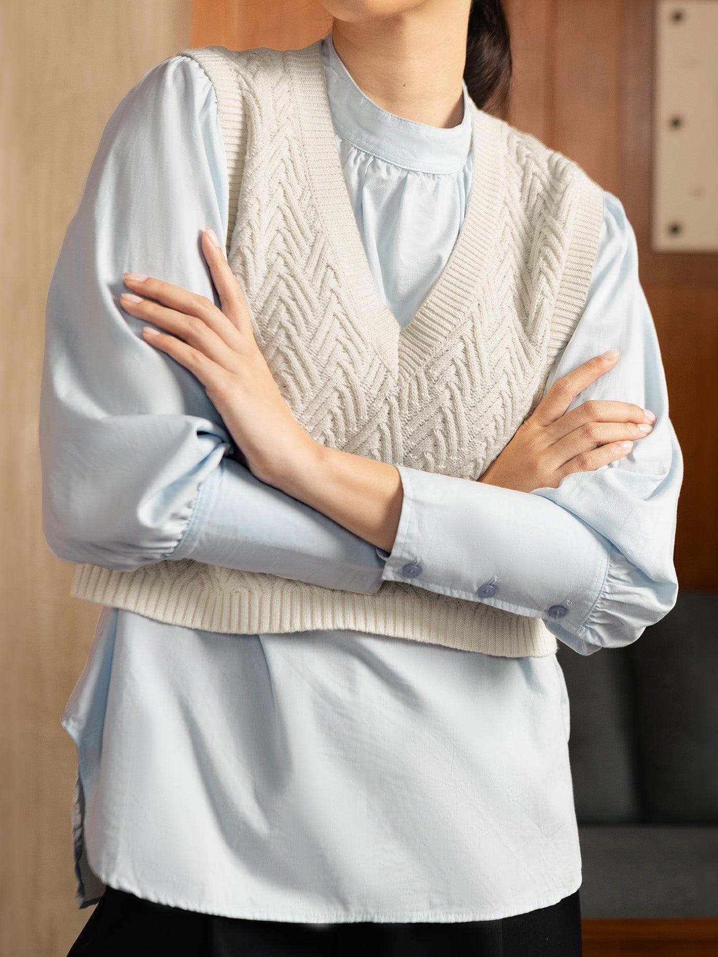 SHINZONE】Courchevel Button Knit （Chevron Knit Vest | Broken 