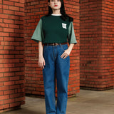 THENBLANK X UI - Color Block Anytime Short Tee | Forest Green