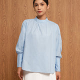 Cotton Ruffle Blouse | Light Blue