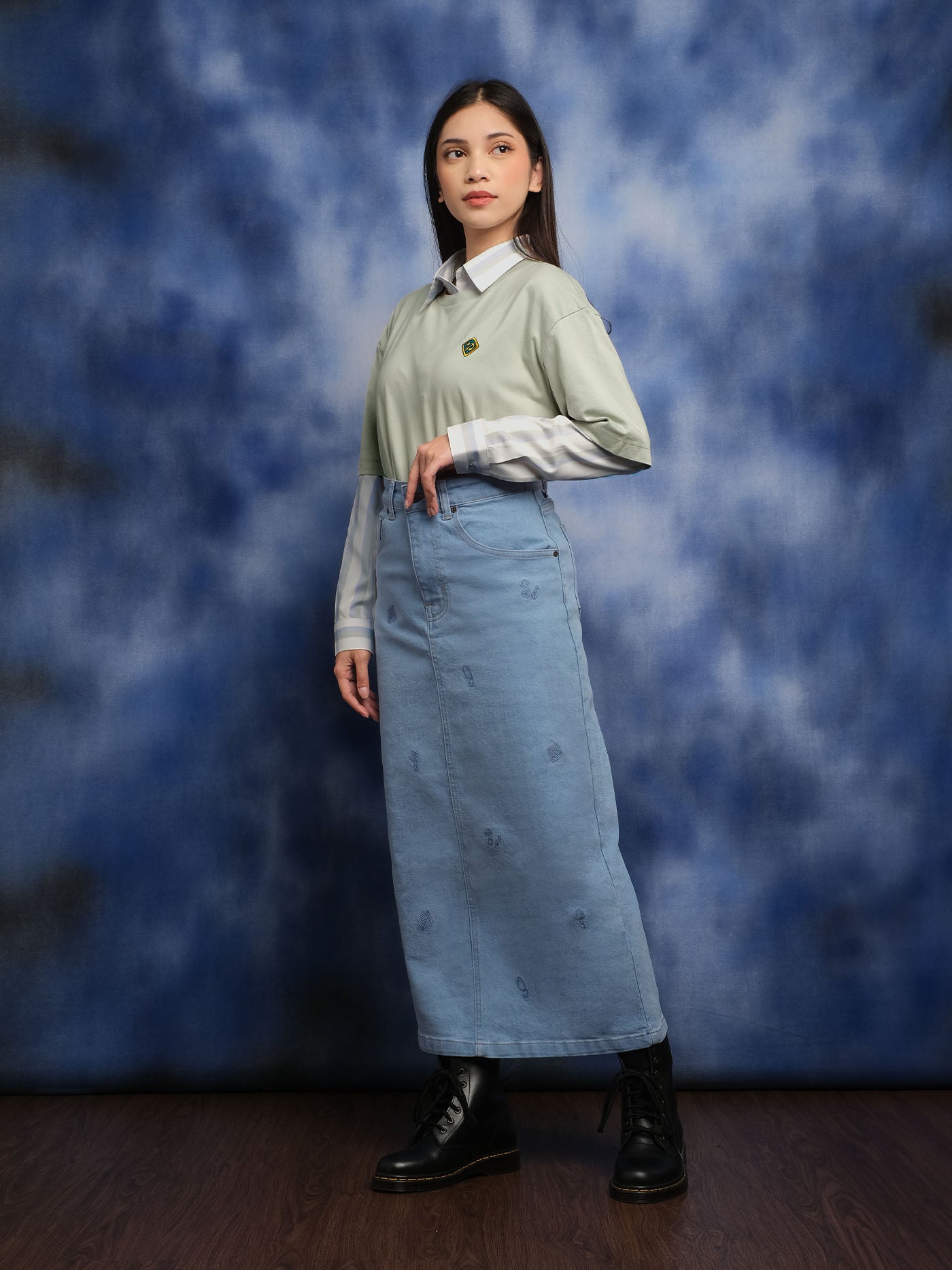 スカート UND CUTWORK EMBROIDERY DENIM SKIRT セール】UND CUTWORK EMBROIDERY DENIM SKIRT（デニムスカート
