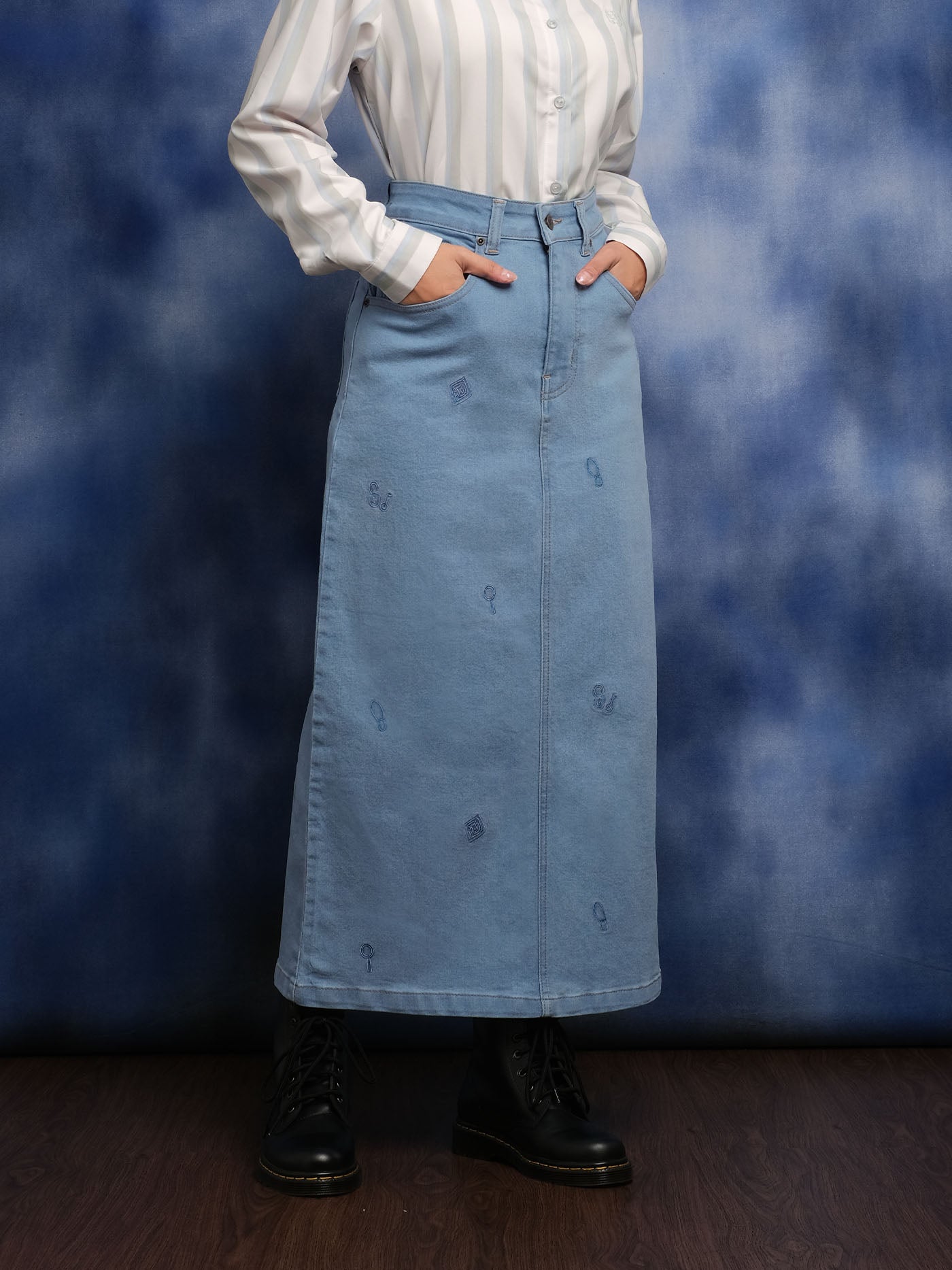 スカート UND CUTWORK EMBROIDERY DENIM SKIRT セール】UND CUTWORK EMBROIDERY DENIM SKIRT（デニムスカート