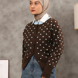Lounge Viscose Cardigan | Brown Blue Dots